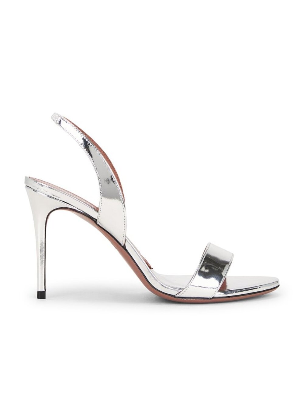Paris Texas Vera Slingback Sandal 85 in Silver metallic shiny high heel open toe